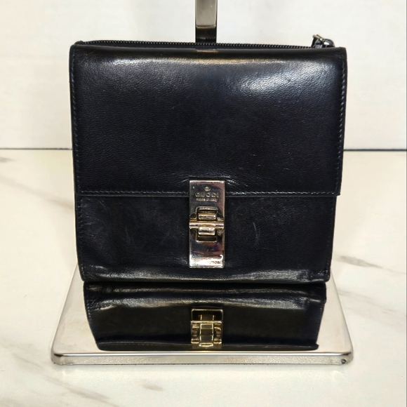Gucci Vintage Black Leather Unisex Compact Wallet - Picture 1 of 12